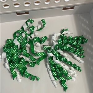 Green and White Ribbon Hair Accessories